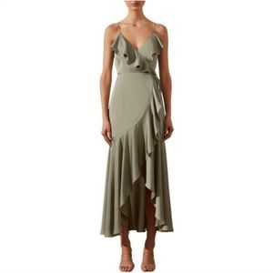 Shona Joy Luxe Bias Frill Wrap Dress in Eucalyptus Size 6